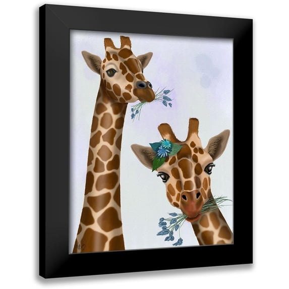 Fab Funky 20x24 Black Modern Framed Museum Art Print Titled - Chewing Giraffe Duo