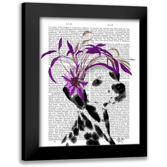 Fab Funky 20x24 Black Modern Framed Museum Art Print Titled - Dalmatian With Purple Fascinator