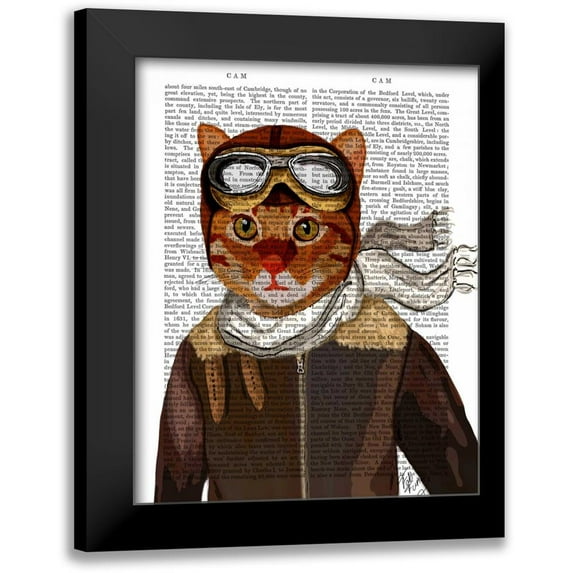 Fab Funky 20x24 Black Modern Framed Museum Art Print Titled - Flying Cat