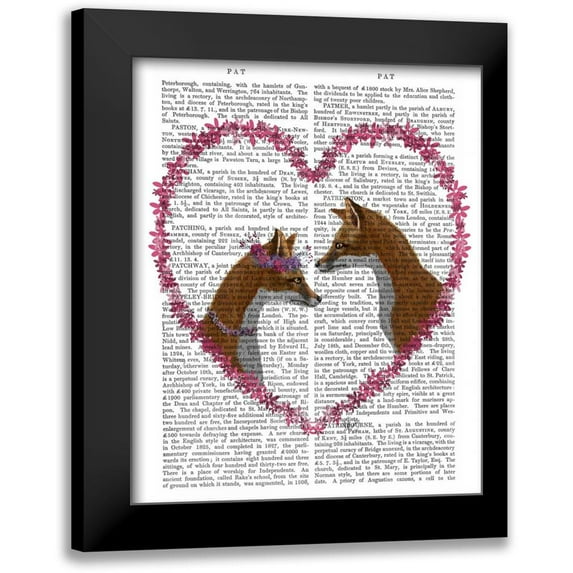 Fab Funky 20x24 Black Modern Framed Museum Art Print Titled - Foxes in Pink Heart
