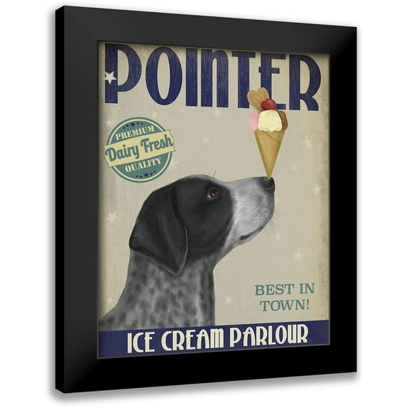 Fab Funky 20x24 Black Modern Framed Museum Art Print Titled - German Shorthaired Pointer Ice Cream, Black