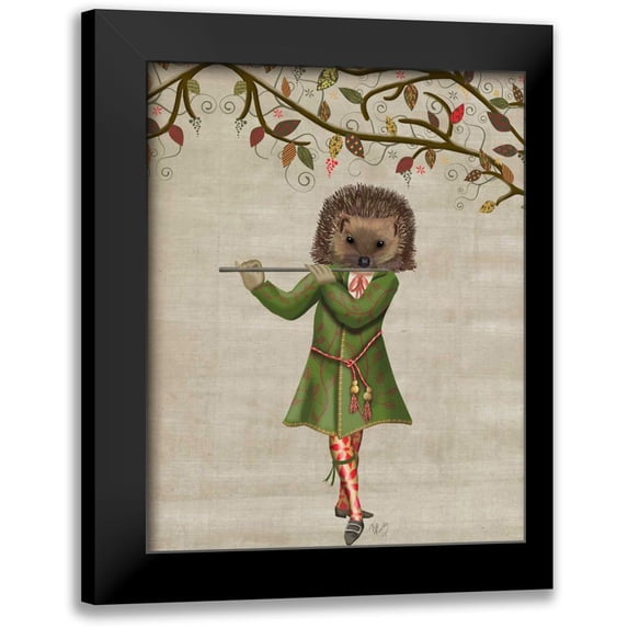 Fab Funky 20x24 Black Modern Framed Museum Art Print Titled - Hedgehog Minstrel
