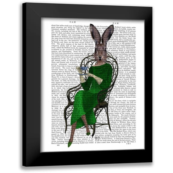 Fab Funky 20x24 Black Modern Framed Museum Art Print Titled - Lady Bella Rabbit Taking Tea