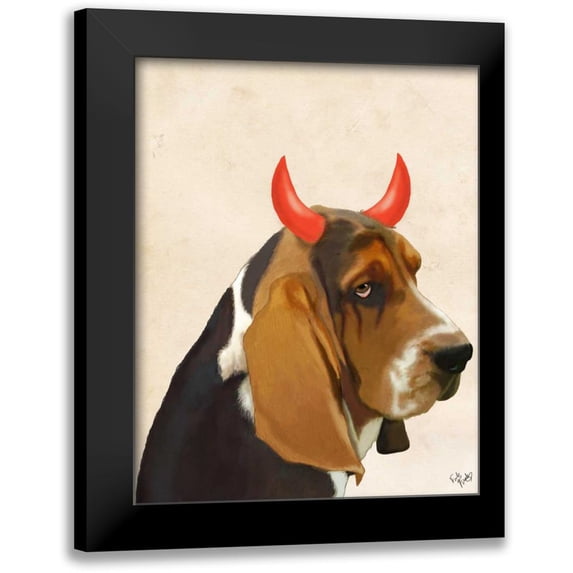 Fab Funky 20x24 Black Modern Framed Museum Art Print Titled - Little Devil Basset Hound
