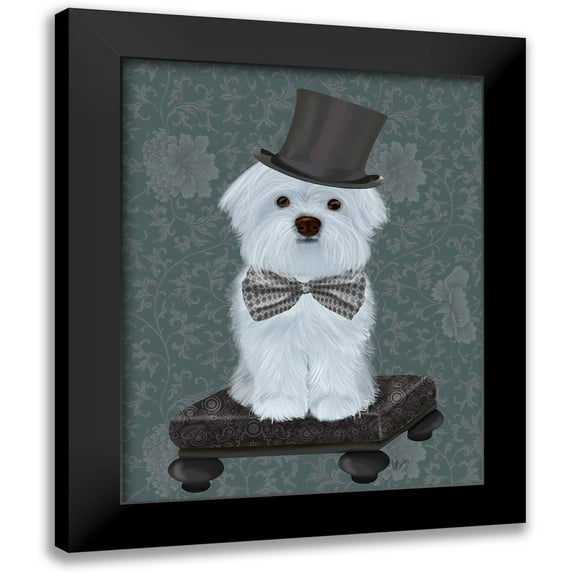 Fab Funky 20x24 Black Modern Framed Museum Art Print Titled - Maltese with Top Hat
