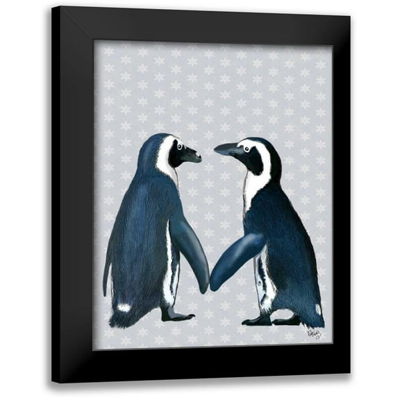 Fab Funky 20x24 Black Modern Framed Museum Art Print Titled - Penguins In Love