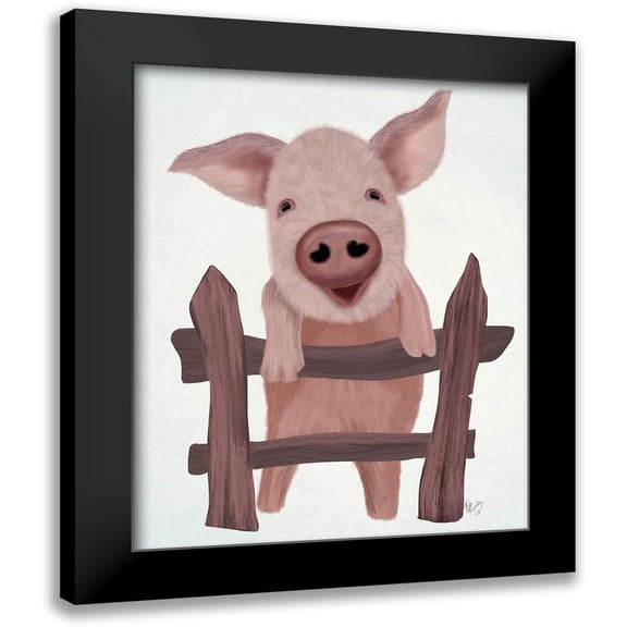 Fab Funky 20x24 Black Modern Framed Museum Art Print Titled - Pig On Fence