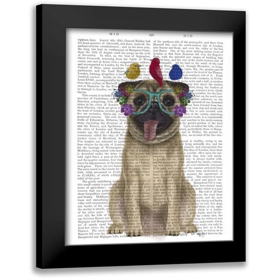 Fab Funky 20x24 Black Modern Framed Museum Art Print Titled - Pug and Flower Glasses