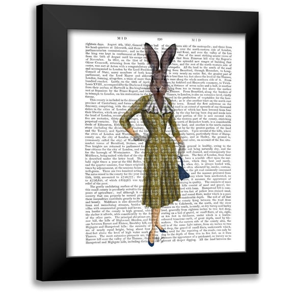 Fab Funky 20x24 Black Modern Framed Museum Art Print Titled - Rabbit In Mustard Dress