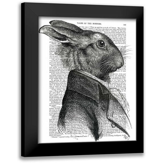 Fab Funky 20x24 Black Modern Framed Museum Art Print Titled - Rabbit Portrait Profile
