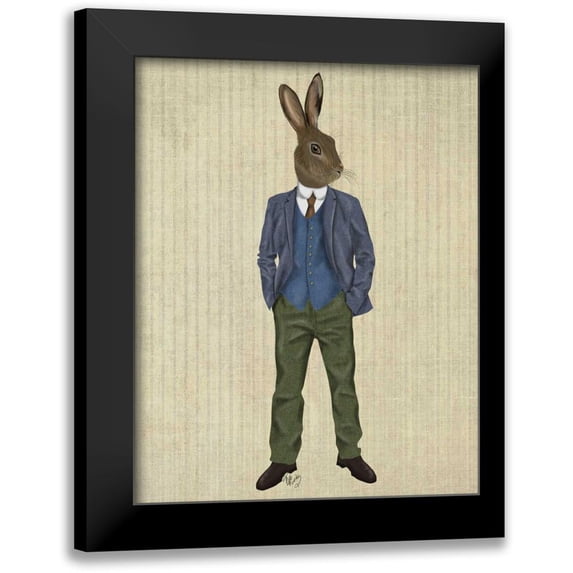 Fab Funky 20x24 Black Modern Framed Museum Art Print Titled - Rabbit in Blue Waistcoat