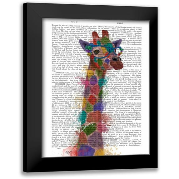 Fab Funky 20x24 Black Modern Framed Museum Art Print Titled - Rainbow Splash Giraffe 2
