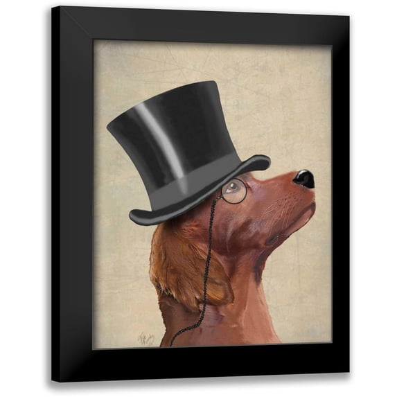 Fab Funky 20x24 Black Modern Framed Museum Art Print Titled - Red Setter, Formal Hound and Hat