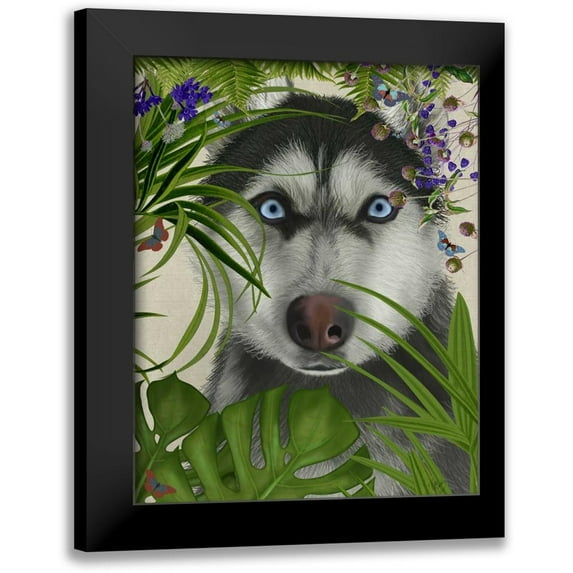 Fab Funky 20x24 Black Modern Framed Museum Art Print Titled - Tropical Husky
