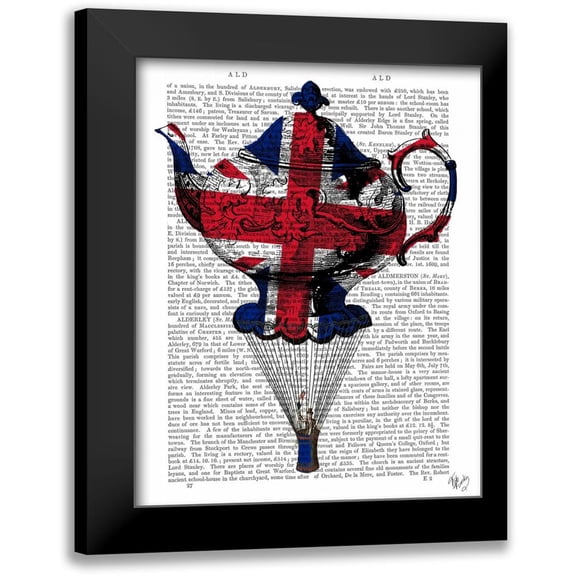 Fab Funky 20x24 Black Modern Framed Museum Art Print Titled - Union Jack Flying Teapot
