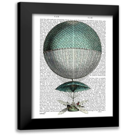 Fab Funky 20x24 Black Modern Framed Museum Art Print Titled - Vaisseau Volant Hot Air Balloon