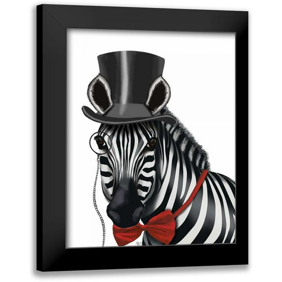 Fab Funky 20x24 Black Modern Framed Museum Art Print Titled - Zebra with Top Hat and Bow Tie 1, Sideways