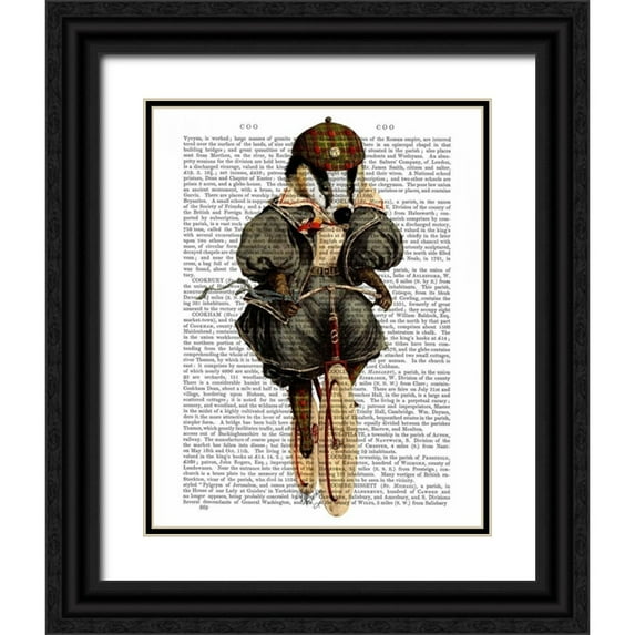 Fab Funky 20x24 Black Ornate Wood Framed with Double Matting Museum Art Print Titled - Badger on Vintage Bicycle