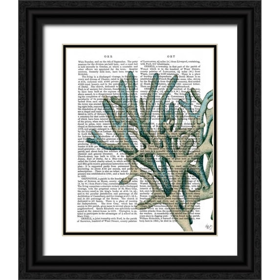Fab Funky 20x24 Black Ornate Wood Framed with Double Matting Museum Art Print Titled - Blue Corals and Sea Urchins III