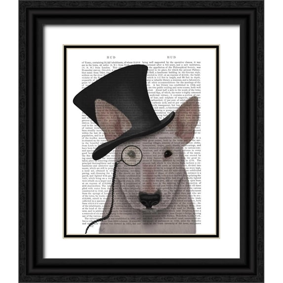 Fab Funky 20x24 Black Ornate Wood Framed with Double Matting Museum Art Print Titled - Bull Terrier, Formal Hound and Hat