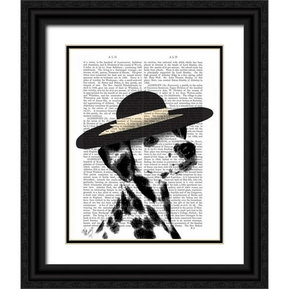 Fab Funky 20x24 Black Ornate Wood Framed with Double Matting Museum Art Print Titled - Dalmatian and Brimmed Black Hat