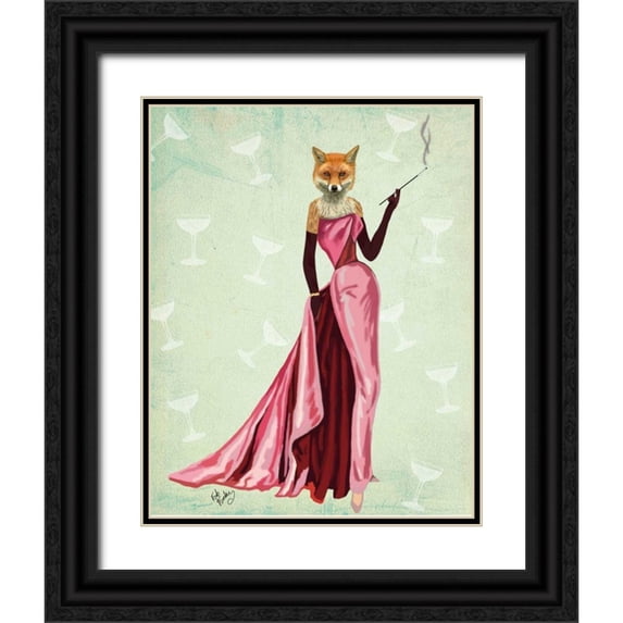 Fab Funky 20x24 Black Ornate Wood Framed with Double Matting Museum Art Print Titled - Glamour Fox in Pink