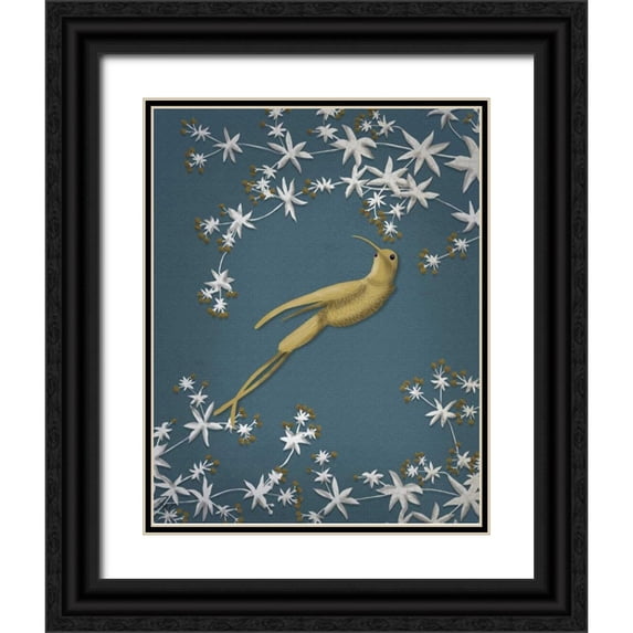 Fab Funky 20x24 Black Ornate Wood Framed with Double Matting Museum Art Print Titled - Golden Hummingbird 2