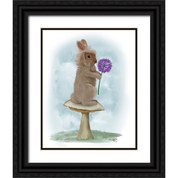 Fab Funky 20x24 Black Ornate Wood Framed with Double Matting Museum Art Print Titled - Rabbit and Agapanthus