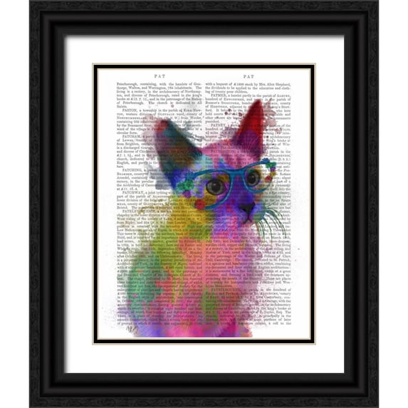 Fab Funky 20x24 Black Ornate Wood Framed with Double Matting Museum Art Print Titled - Rainbow Splash Cat 2