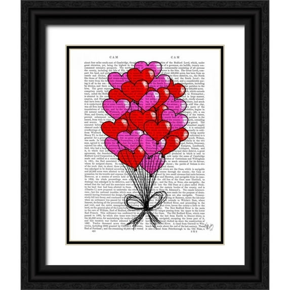 Fab Funky 20x24 Black Ornate Wood Framed with Double Matting Museum Art Print Titled - Valentine Heart Balloon Illustration