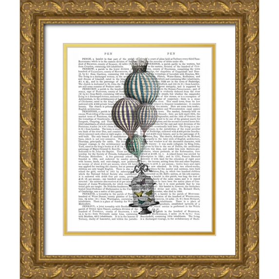 Fab Funky 20x24 Gold Ornate Wood Framed with Double Matting Museum Art Print Titled - Balloon and Bird Cage 1