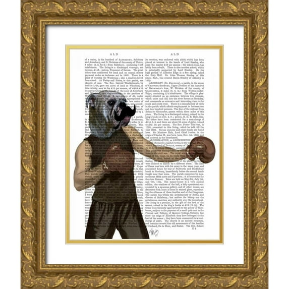 Fab Funky 20x24 Gold Ornate Wood Framed with Double Matting Museum Art Print Titled - Boxing Bulldog Portrait