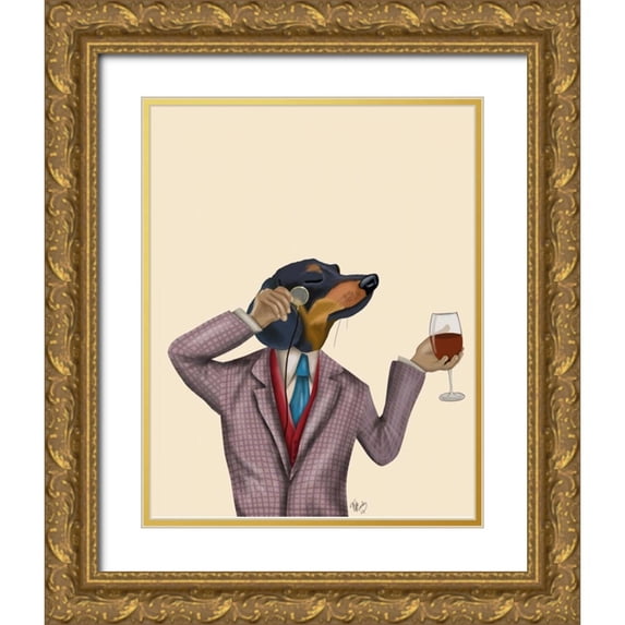 Fab Funky 20x24 Gold Ornate Wood Framed with Double Matting Museum Art Print Titled - Dachshund Wine Snob