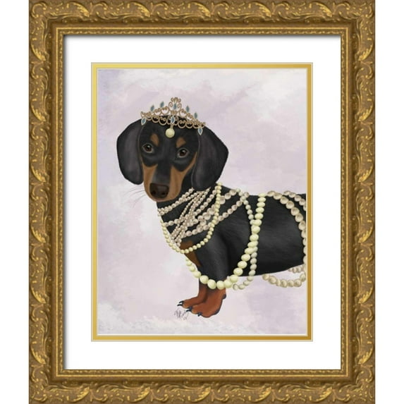 Fab Funky 20x24 Gold Ornate Wood Framed with Double Matting Museum Art Print Titled - Dachshund and Tiara