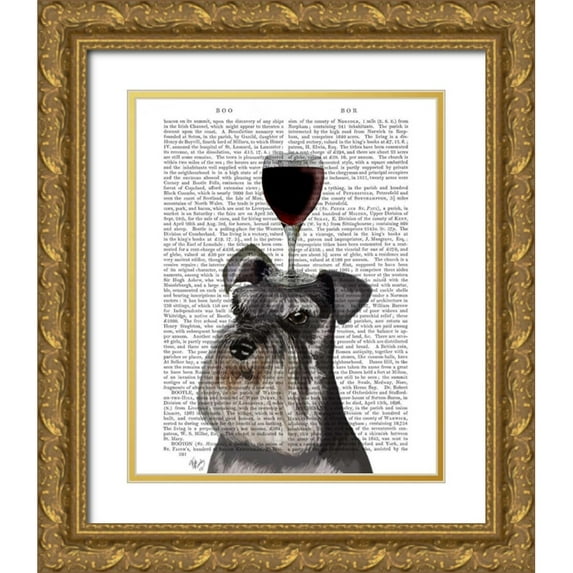 Fab Funky 20x24 Gold Ornate Wood Framed with Double Matting Museum Art Print Titled - Dog Au Vin, Schnauzer