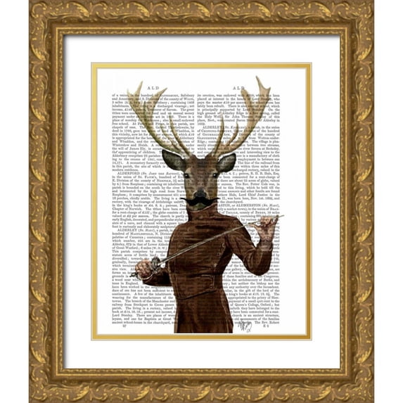 Fab Funky 20x24 Gold Ornate Wood Framed with Double Matting Museum Art Print Titled - Fencing Deer Portrait