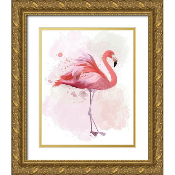 Fab Funky 20x24 Gold Ornate Wood Framed with Double Matting Museum Art Print Titled - Fluffy Flamingo 2