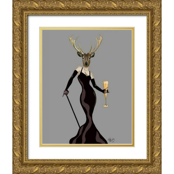 Fab Funky 20x24 Gold Ornate Wood Framed with Double Matting Museum Art Print Titled - Glamour Deer in Black