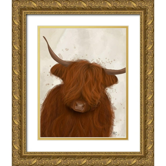 Fab Funky 20x24 Gold Ornate Wood Framed with Double Matting Museum Art Print Titled - Highland Cow 3, Portrait