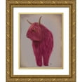 thumbnail image 1 of Fab Funky 20x24 Gold Ornate Wood Framed with Double Matting Museum Art Print Titled - Highland Cow 4, Pink, Full, 1 of 4