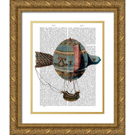 Fab Funky 20x24 Gold Ornate Wood Framed with Double Matting Museum Art Print Titled - Hot Air Balloon With Tail Feather