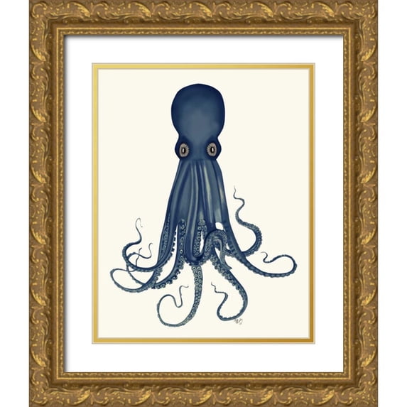 Fab Funky 20x24 Gold Ornate Wood Framed with Double Matting Museum Art Print Titled - Octopus 8, Blue