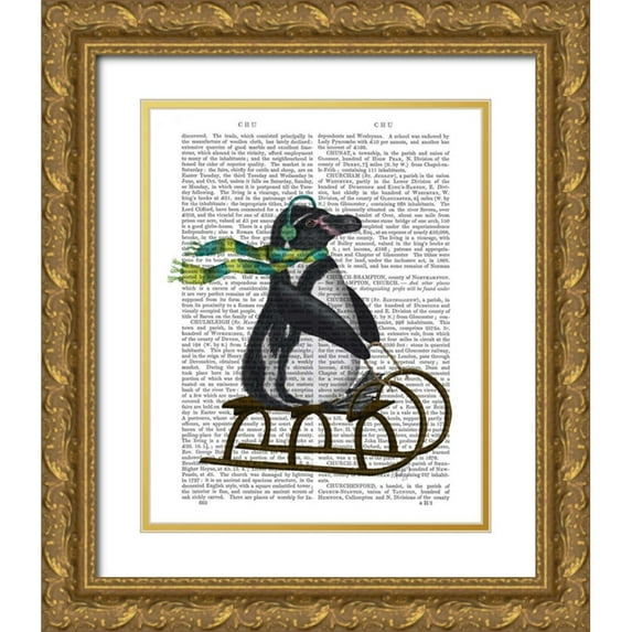 Fab Funky 20x24 Gold Ornate Wood Framed with Double Matting Museum Art Print Titled - Penguin On Sled