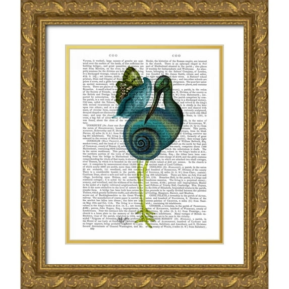 Fab Funky 20x24 Gold Ornate Wood Framed with Double Matting Museum Art Print Titled - Snail Bird