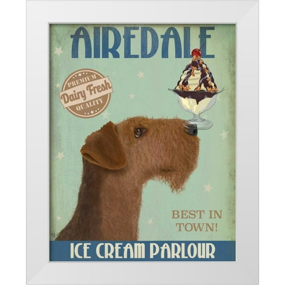 Fab Funky 20x24 White Modern Wood Framed Museum Art Print Titled - Airedale Ice Cream