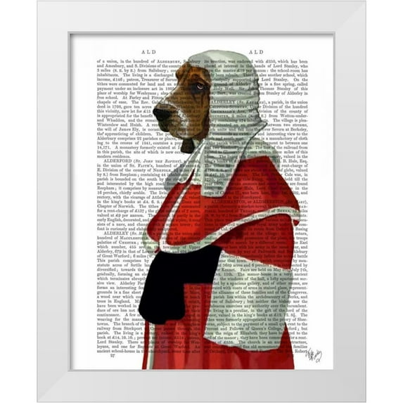 Fab Funky 20x24 White Modern Wood Framed Museum Art Print Titled - Basset Hound Judge Portrait