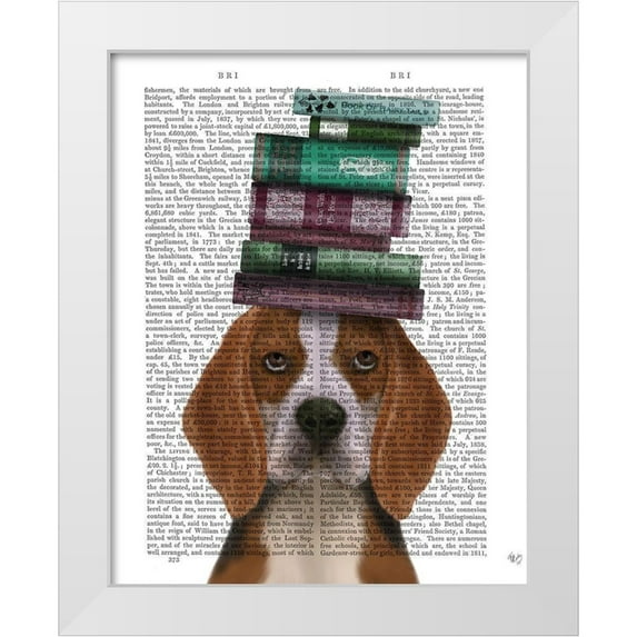 Fab Funky 20x24 White Modern Wood Framed Museum Art Print Titled - Beagle and Books