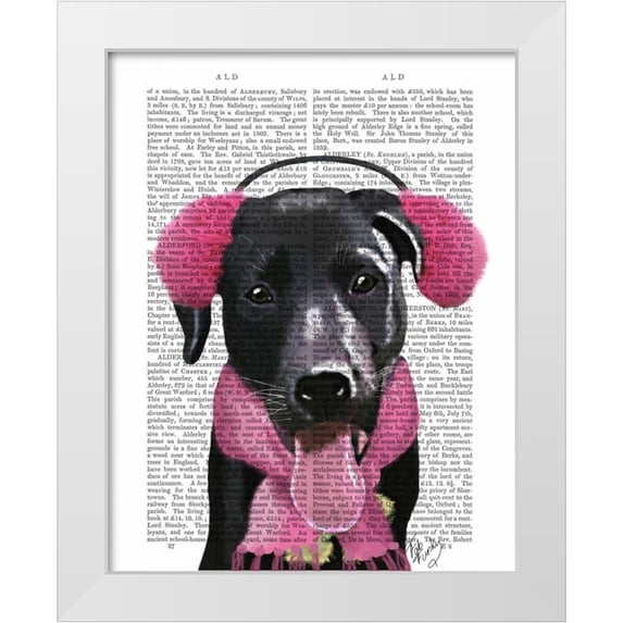 Fab Funky 20x24 White Modern Wood Framed Museum Art Print Titled - Black Labrador With Ear Muffs