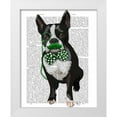 thumbnail image 1 of Fab Funky 20x24 White Modern Wood Framed Museum Art Print Titled - Boston Terrier With Green Moustache And Spotty Green Bow Tie, 1 of 4