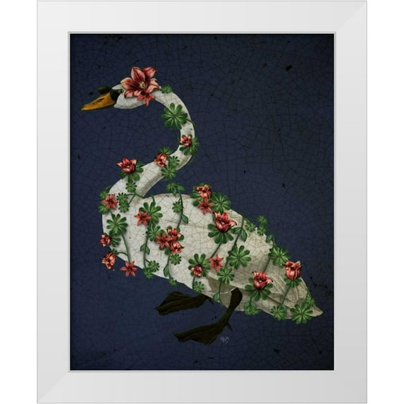 Fab Funky 20x24 White Modern Wood Framed Museum Art Print Titled - Bound Swan on blue
